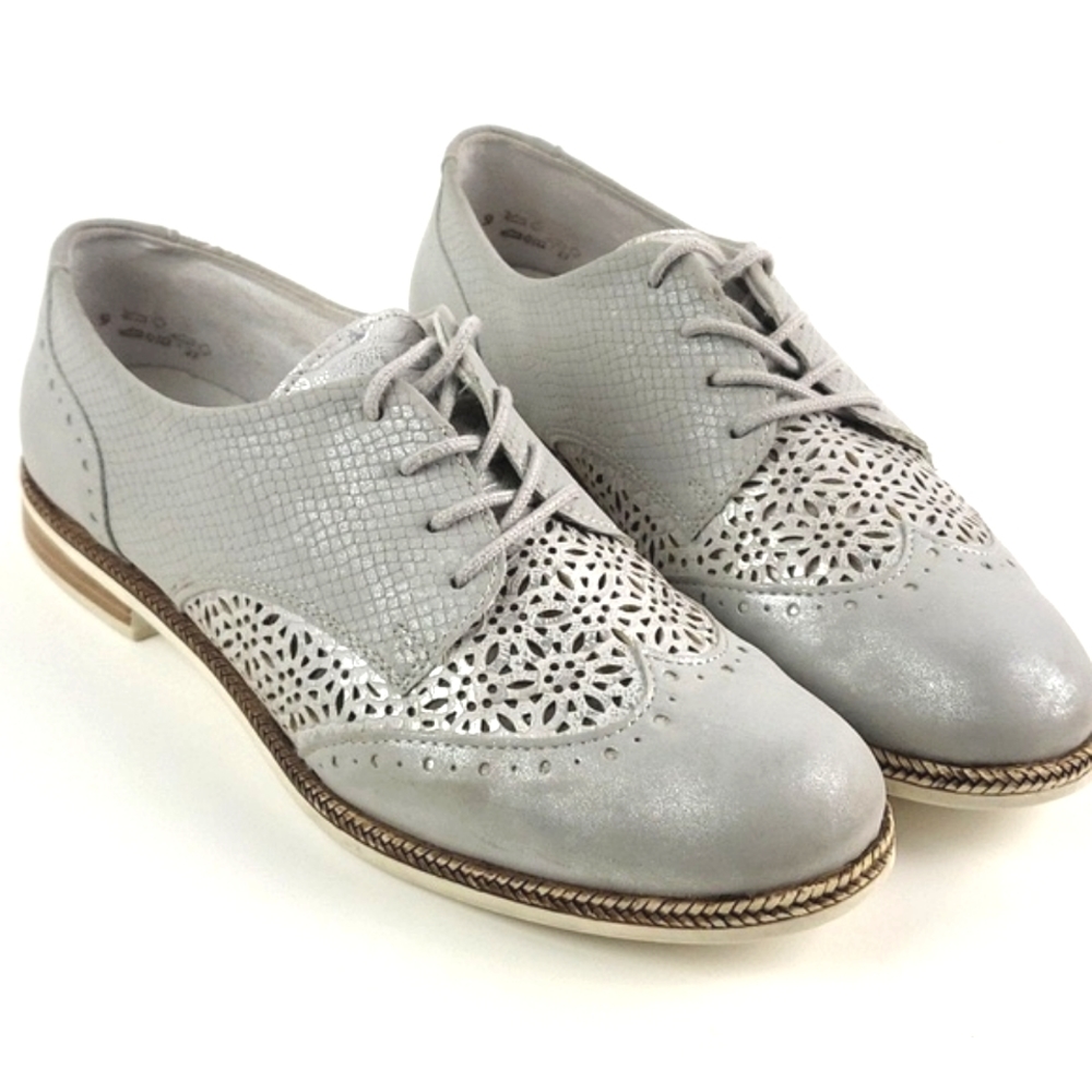 Reiker Remonte Leather Lace-up Wingtip Brogue Oxford Metallic Silver